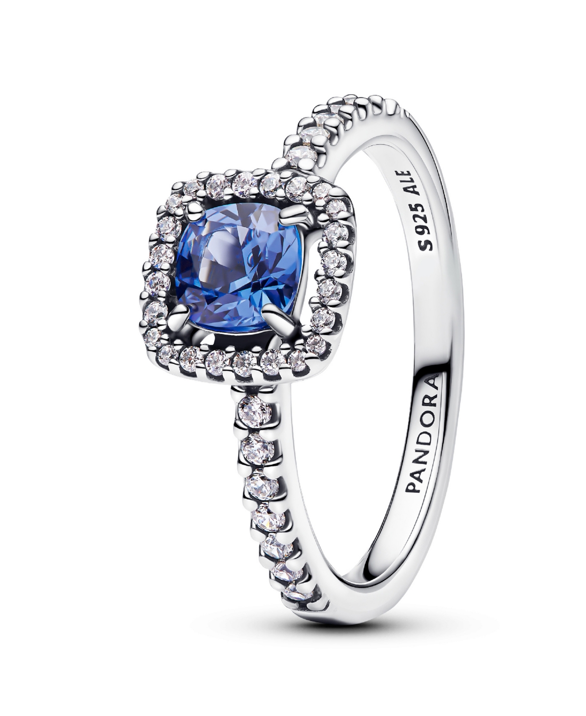 Pandora Sterling Silver Sparkling Square Blue Halo Ring In Sterling Silver