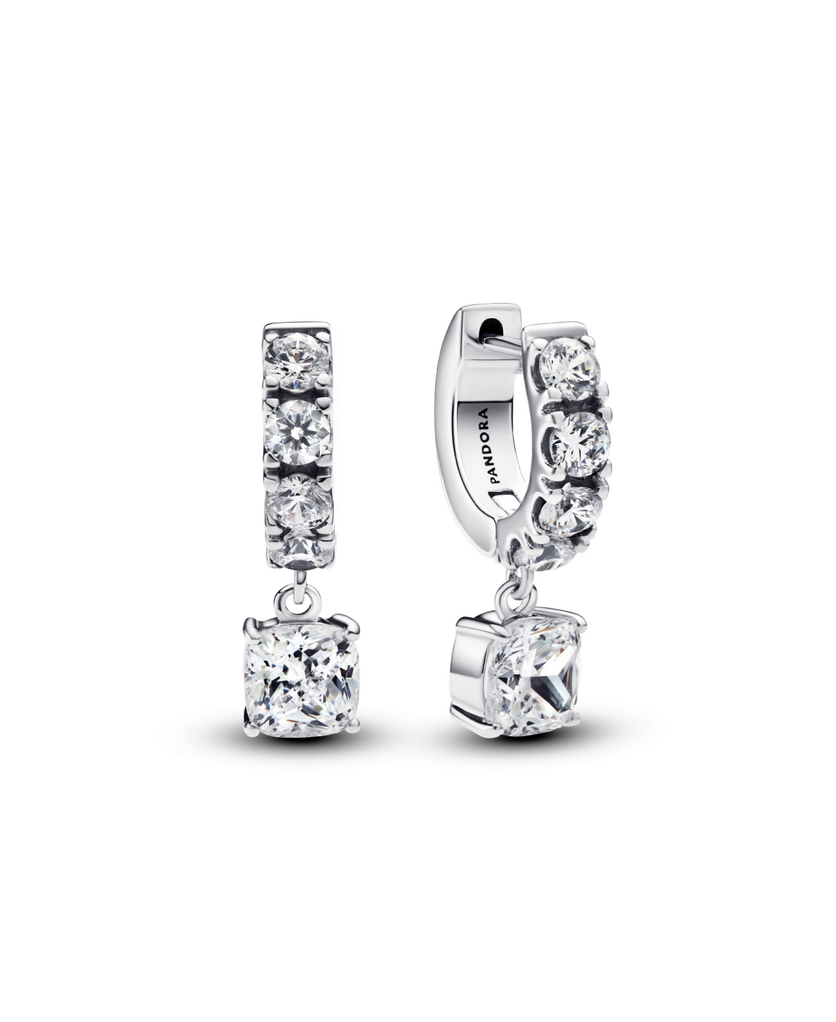 Sterling Silver Pave Dangle Hoop Earrings - Sterling Silver