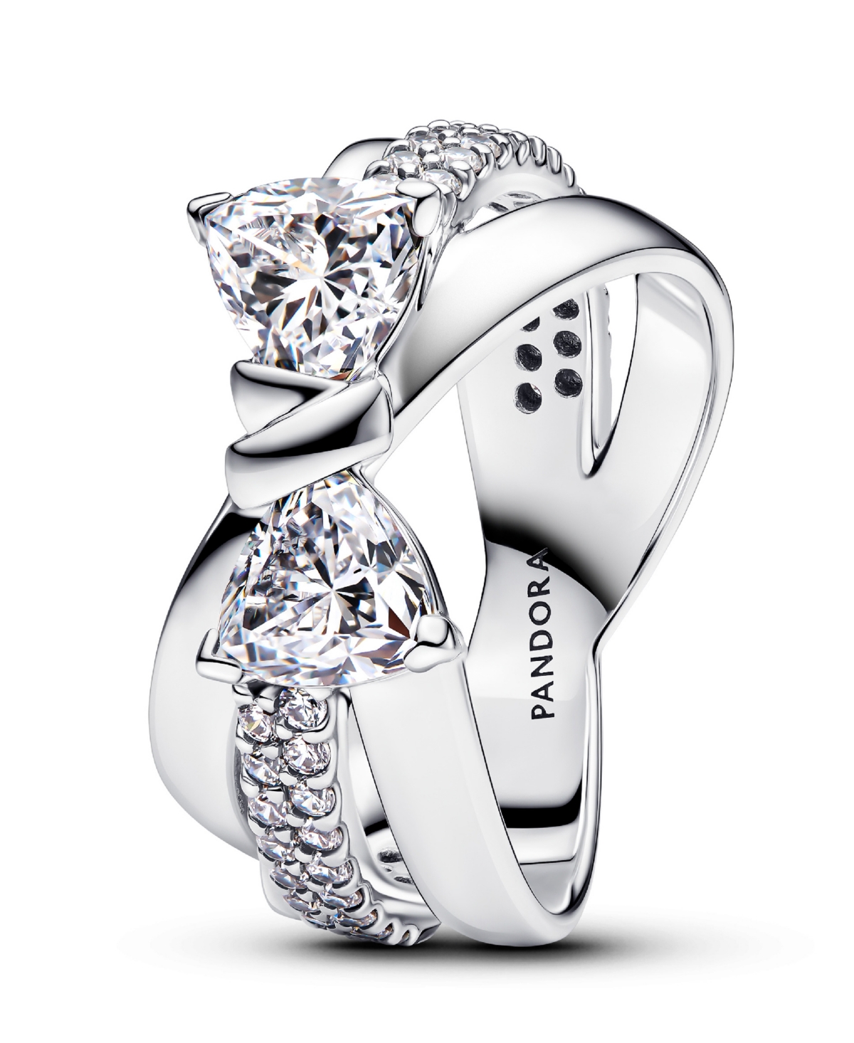 Sterling Silver Sparkling Bow Double-Row Ring - Sterling Silver