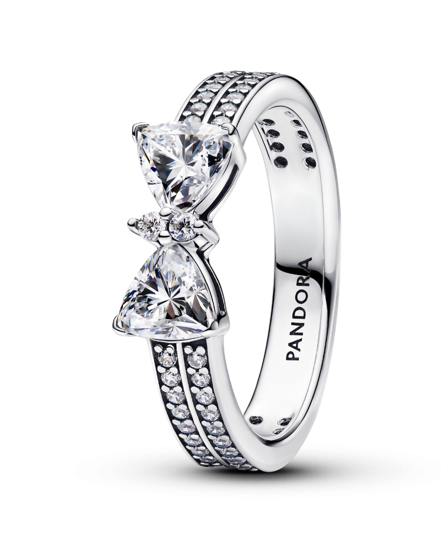 Sterling Silver Sparkling Bow Double-Row Ring