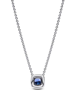 Sparkling Square Blue Halo Pendant Necklace