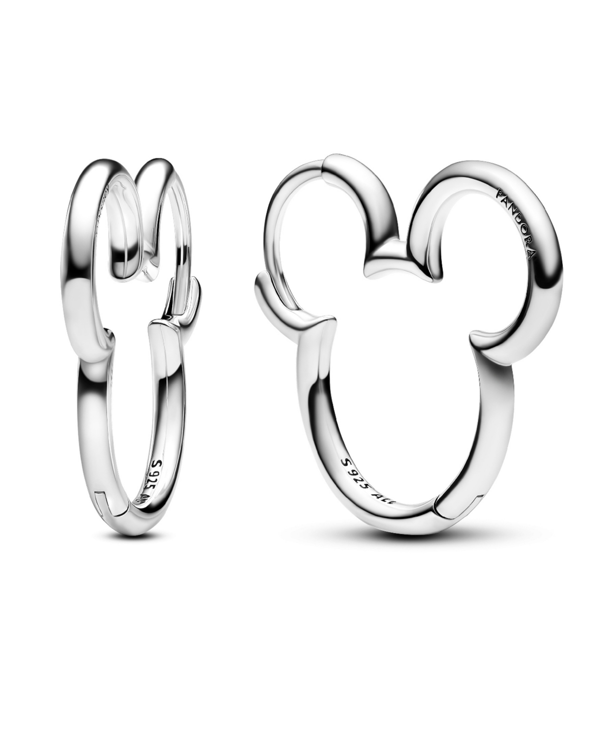 Sterling Silver Disney Mickey Mouse Silhouette Hoop Earrings - Sterling Silver