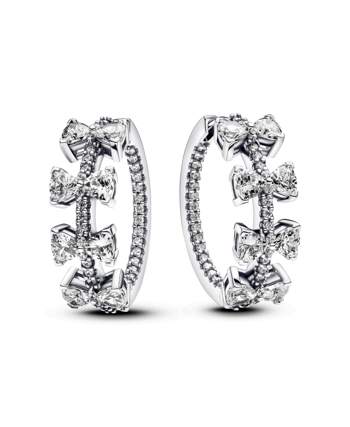 Sterling Silver Sparkling Bow Row Hoop Earrings - Sterling Silver