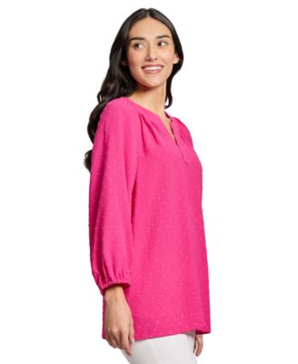 Women's 3 Quarter Sleeve Notch Neck Popover Dotted Blouse 