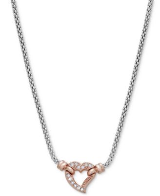 Macy's - Diamond Heart Pendant Necklace (1/10 ct. t.w.) in Sterling Silver & 14k Rose Gold-Plate, 18" + 3" extender