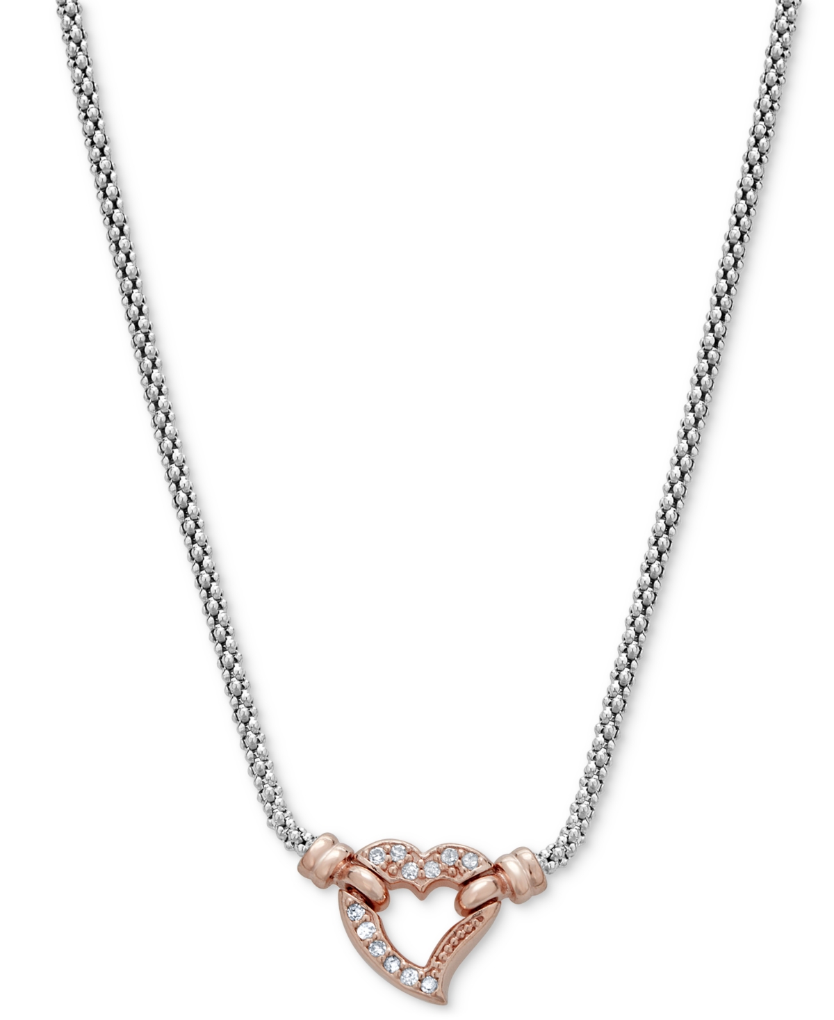 Shop Macy's Diamond Heart Pendant Necklace (1/10 Ct. T.w.) In Sterling Silver & 14k Rose Gold-plate, 18" + 3" Ex In Sterling Silver  Rose Gold-plate