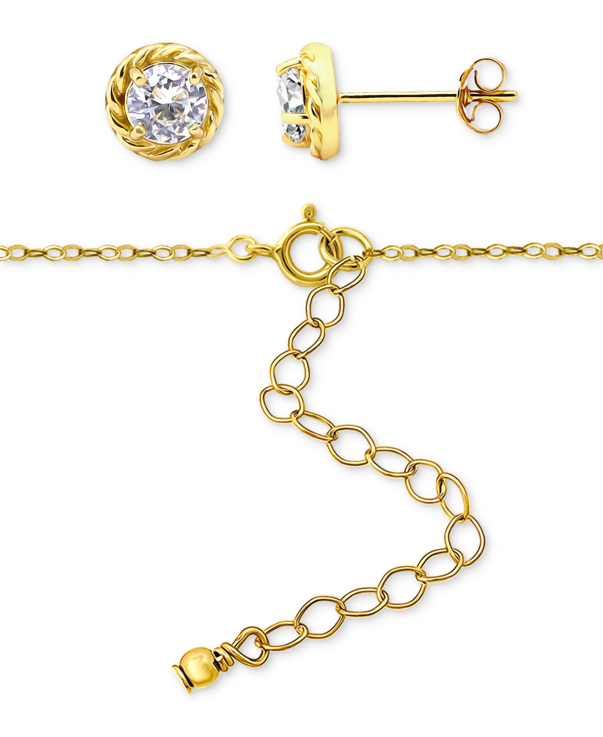 Giani Bernini 2-pc. Set Cubic Zirconia (2-7/8 Ct. T.w.) Infinity Rope Frontal Necklace & Round Rope Border Stud Ea In Gold