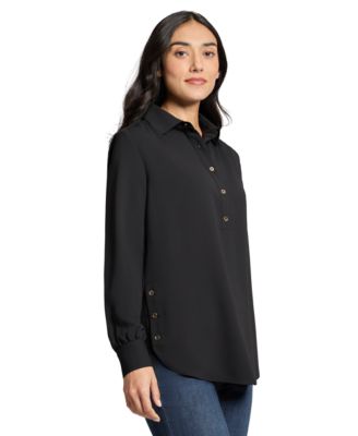 Long Sleeve Shirttail Side Button Popover Tunic