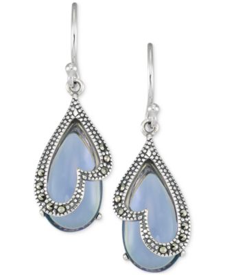 Macy's - Marcasite & Purple Glass Stone Drop Earrings in Sterling Silver