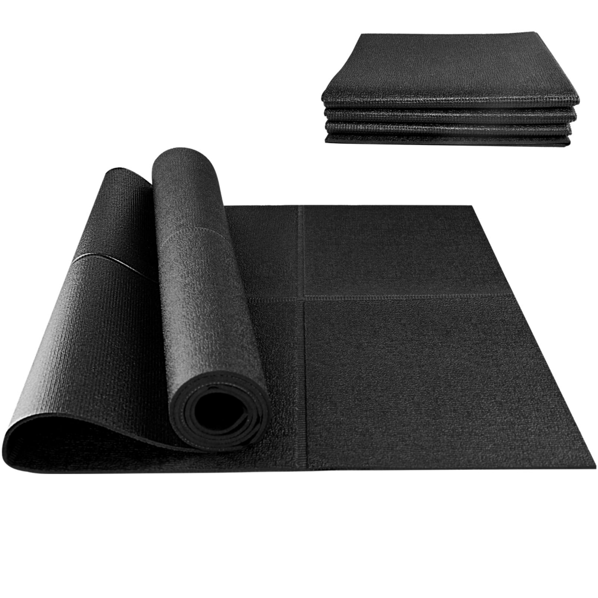 Foldable Rubber Treadmill Mat, Non-Slip Walking Pad Mats, High Resilience Floor Protector for Home Fitness, Bike Gym Mat, 71" * 31.5" - Black