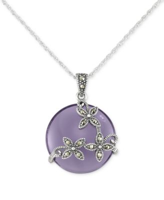 Macy's - Marcasite (1/5 ct. t.w.) & Purple Glass Stone Pendant 18" Necklace in Sterling Silver