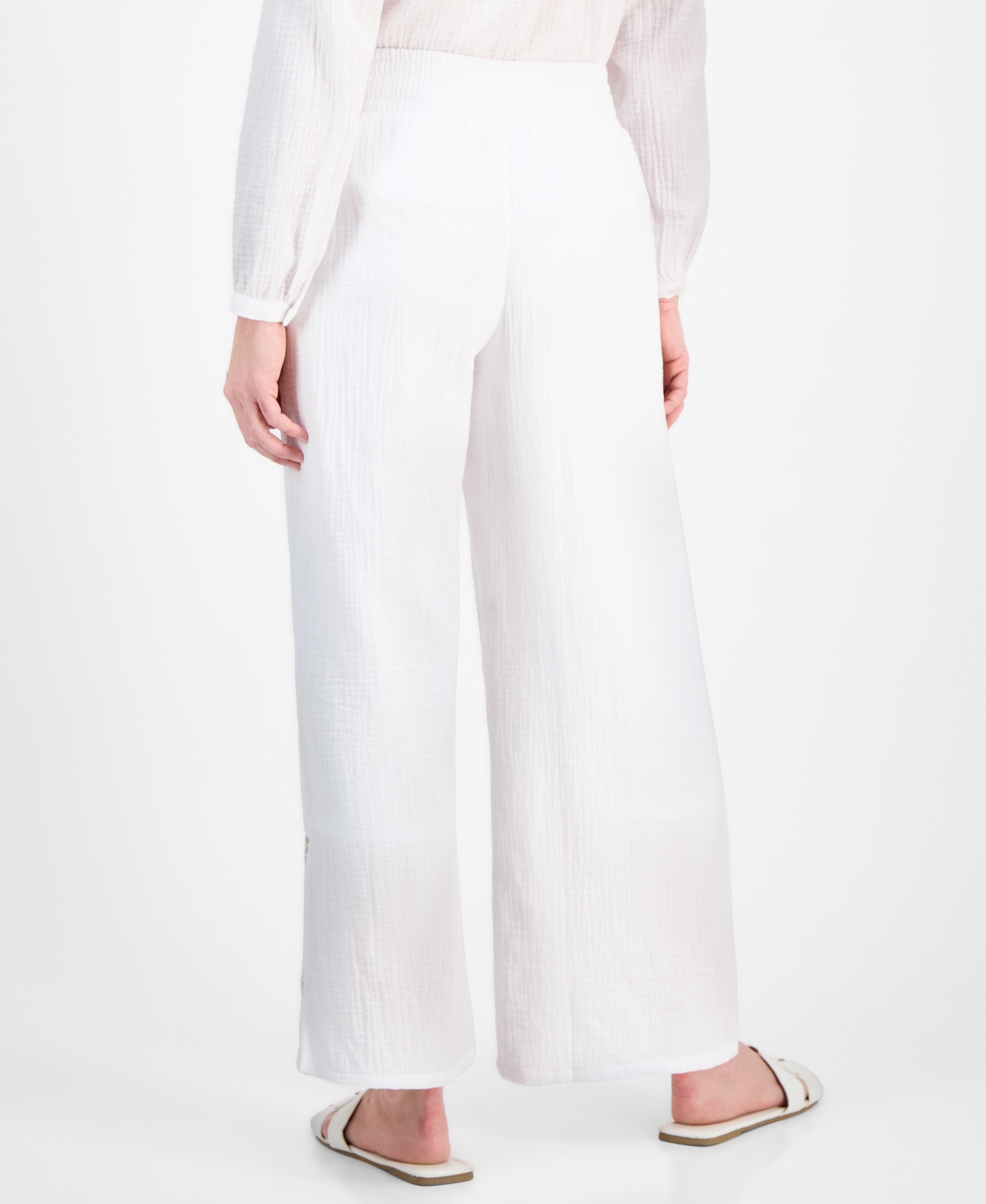 JM COLLECTION PETITE GAUZE SPLIT-HEM WIDE-LEG PANTS, EXCLUSIVELY AT MACY'S 