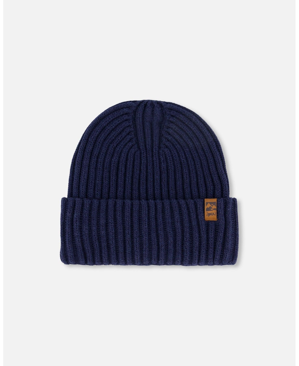 Deux par Deux Kids Unisex Cuffed Knit Hat Navy Blue - Toddler|Child