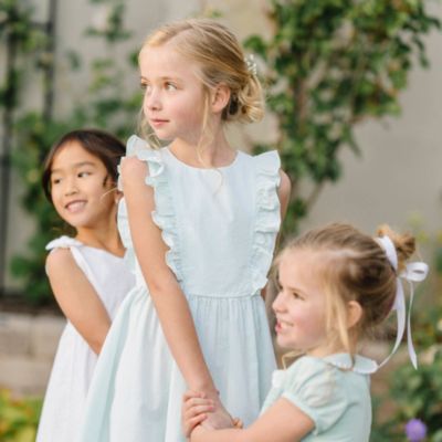 Big Girls Seersucker Flutter Sleeve Open Back Dress