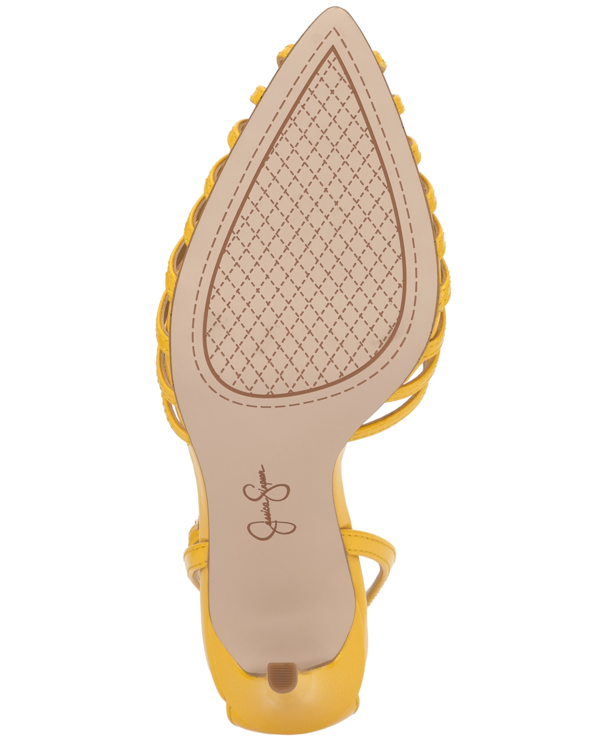 Jessica Simpson Paveri Ankle Strap Pointed Toe Pump In Golden Lemon Patent