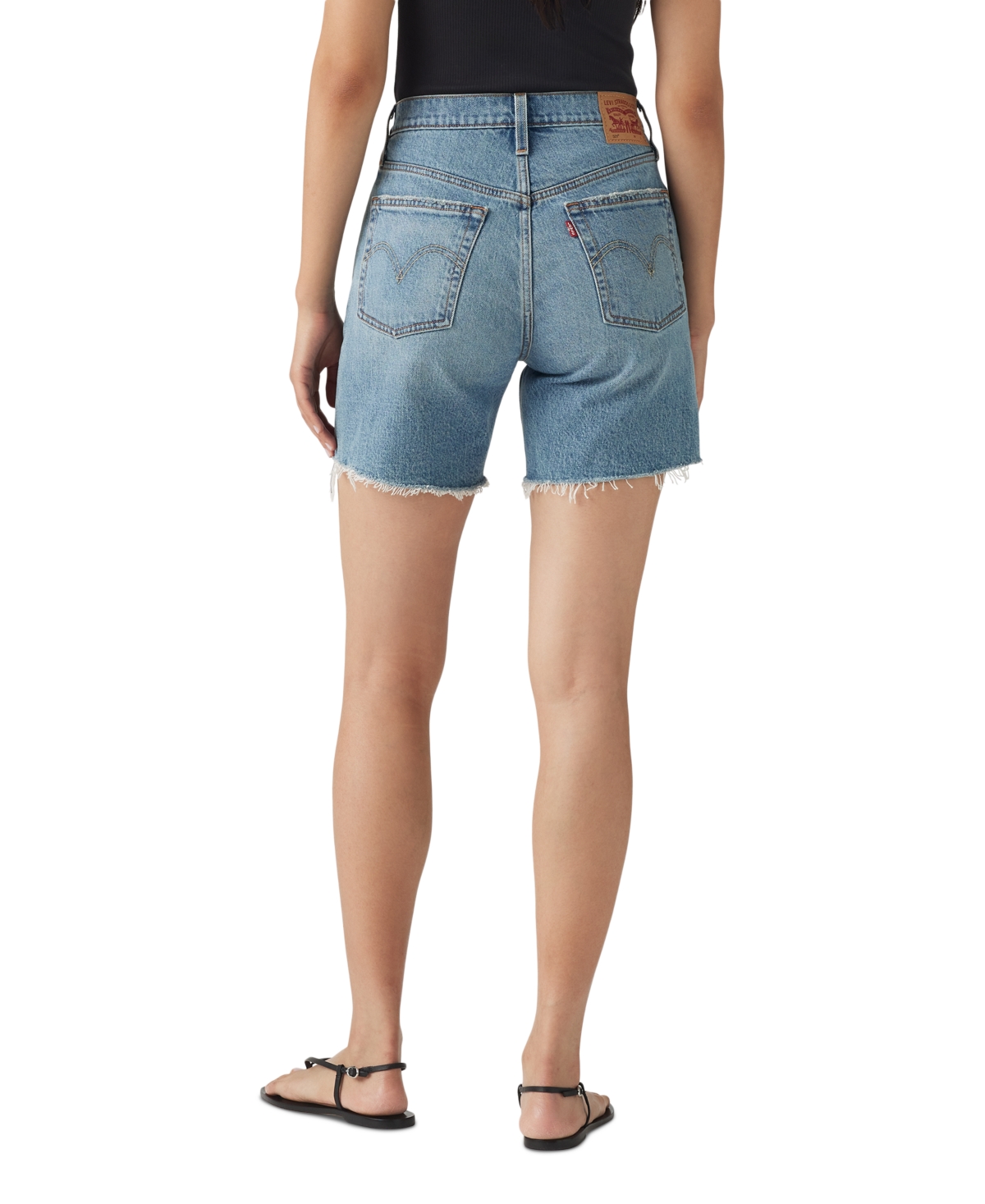 Levi's 501 Mid-thigh High Rise Straight Fit Denim Shorts In Ticked And Untied