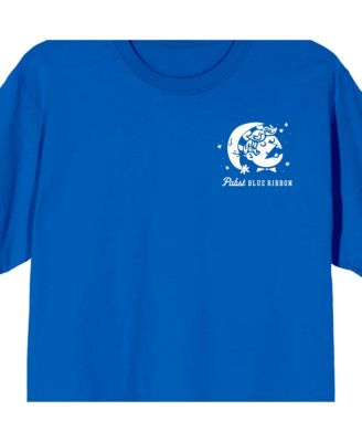 Pabst Blue Ribbon Пабст Блю Риббон Мужская крутая синяя футболка с логотипом Королевского синего цвета с коротким рукавом