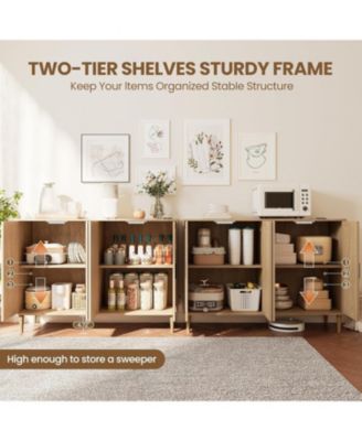 Rattan Sideboard Buffet Cabinet, 4 Doors Accent Storage Cabinet