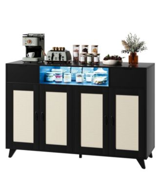 Sideboard Buffet Cabinet, 4 Rattan Doors 2 Drawers Accent Storage Cabinet