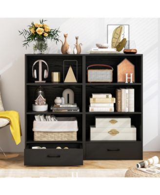 48 Inch Tall 4 Tiers Wood Bookcase with Drawer