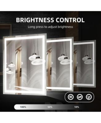 LED Bathroom Mirror 48x36 inch with Front and Backlight, Stepless Dimmable Wall Mirrors with Anti-Fog, Shatter-Proof, Memory, 3 Colors, Double LED Vanity Mirror