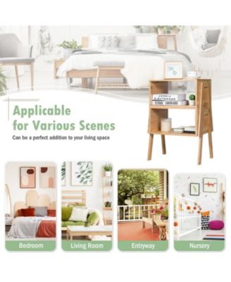 2 Pieces  Nightstand Sofa Table with Storage Shelf