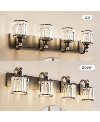 34"L x 10"W x 9"H Modern Crystal Bathroom Vanity Lights Black Bathroom Light Fixtures Crystal Vanity Shower Lights Over Mirror