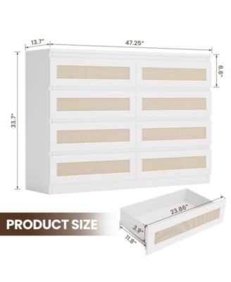 8 Drawer Double Dresser for Bedroom, Rattan Chest of Dressers