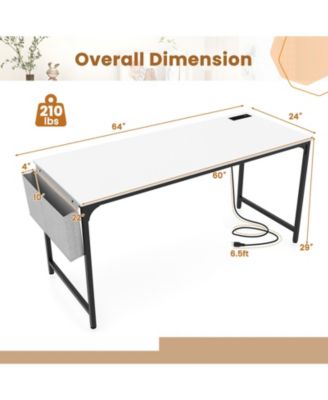 60 Inch Computer Desk with Charging Station Storage Bag