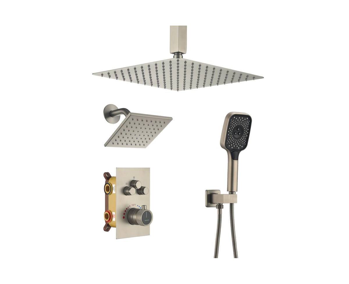 Rainfall Symphony 3-Function Dual Shower Head Thermostatic Shower System with 3 Sprays Handheld - Chrome