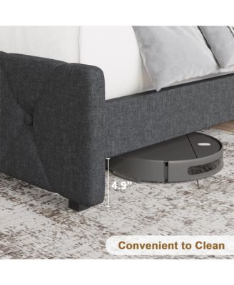 Upholstered Platform Bed Frame with USB Ports - Adjustable Headboard, Strong Frame, Wooden Slats Support - Linen Fabric Wrap, No Box Spring Needed - Easy Assembly