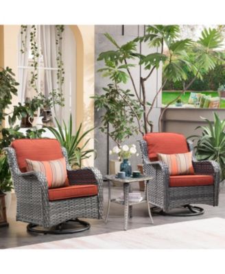 Outdoor Swivel Rocker Chairs Set, 3 Piece Patio Bistro Set with 360 Degrees Rocking Chair and Side Table