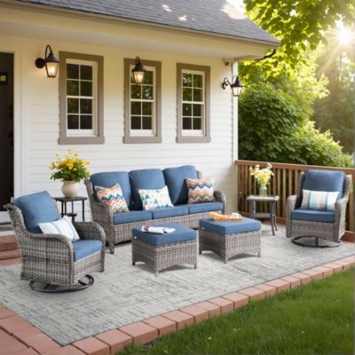 6 Pcs Outdoor Patio Furniture Set,High Back Sofa and Swivel Chairs Set