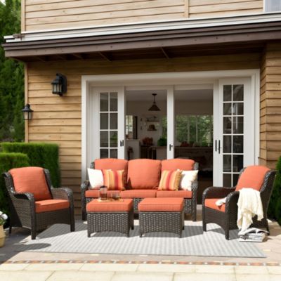 Outdoor Furniture Patio Furniture Conversation Set 5 Pieces All Weather Wicker High Back Couch with Ottomans
