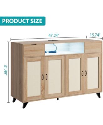 Sideboard Buffet Cabinet, 4 Rattan Doors 2 Drawers Accent Storage Cabinet