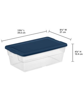 Stackable 6 Qt Storage Box Container, Clear, Marine Blue Lid, 5 Pack