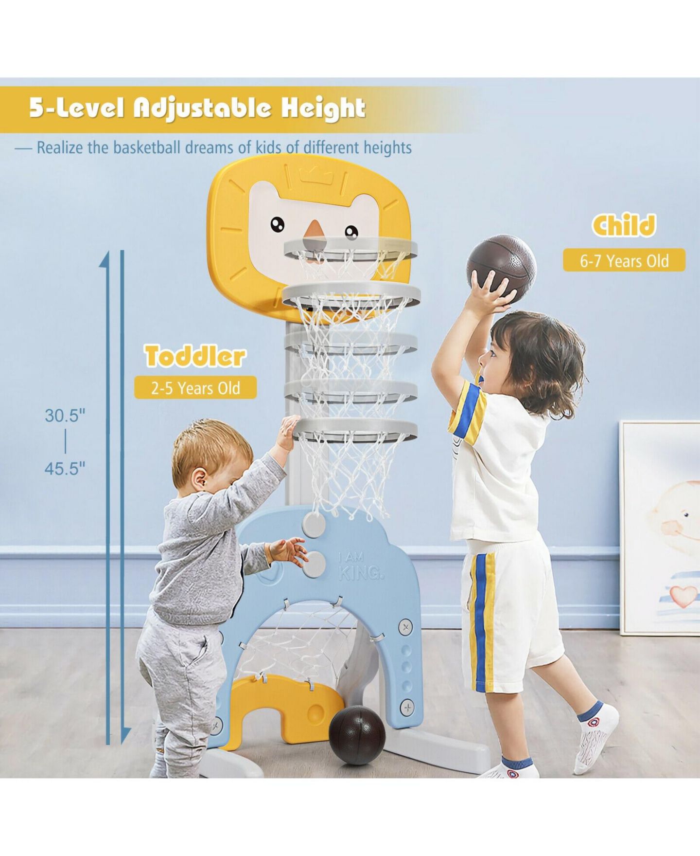 Детские игрушки KUYOTQ 3-in-1 Adjustable Basketball Hoop Sports Set, Ages 2-7 — фото 8