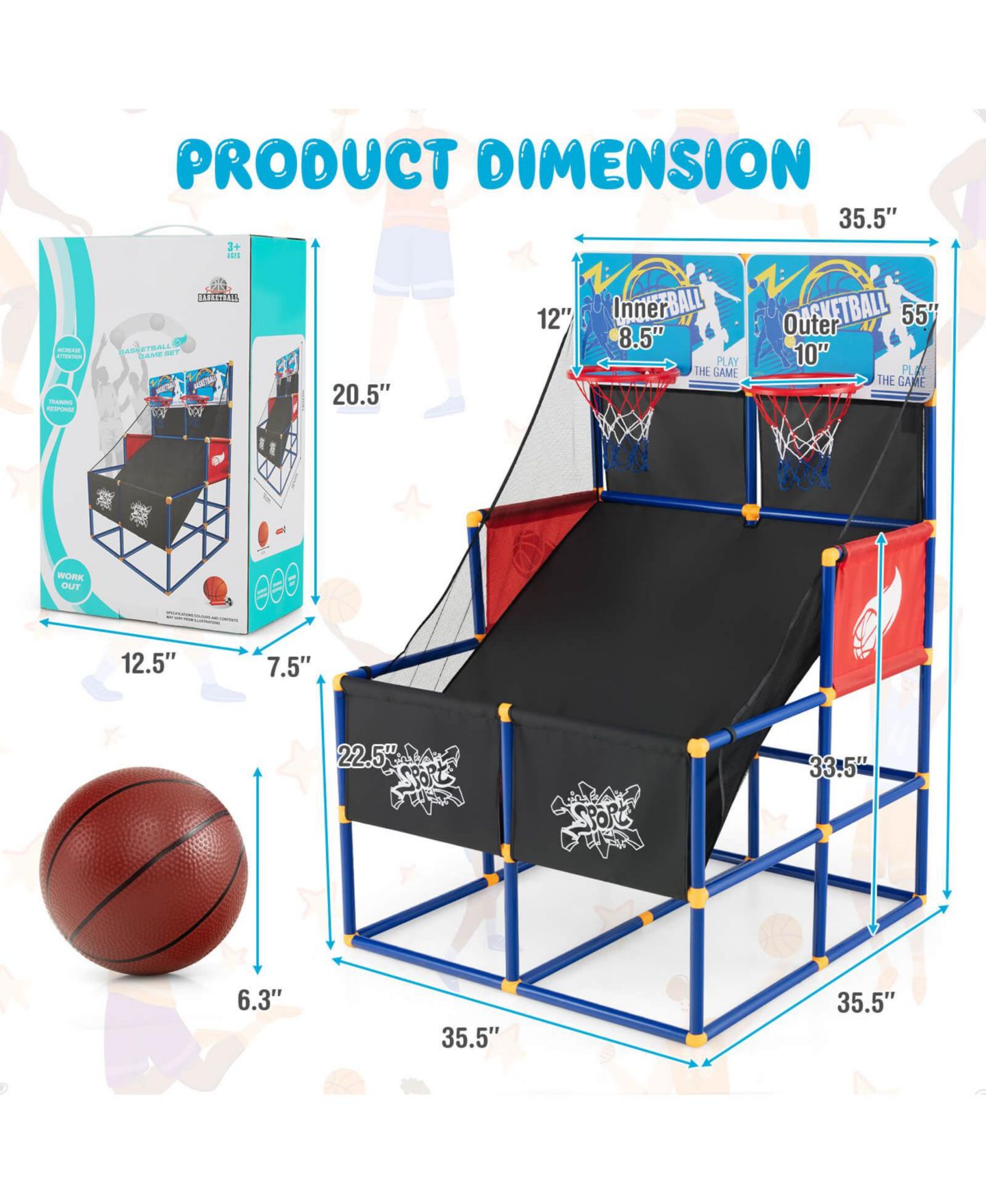 Детские игрушки KUYOTQ Kids Arcade Basketball Game Set with 4 Basketballs and Ball Pump — фото 3