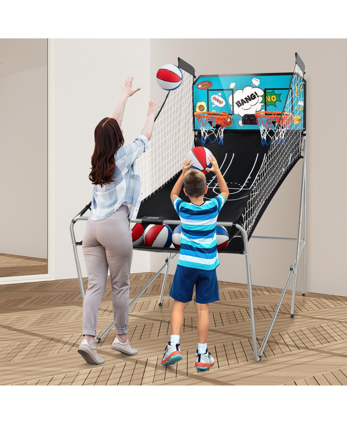 Kuyotq Dual Shot Basketball Arcade Game with 8 Game Modes and 4 Balls