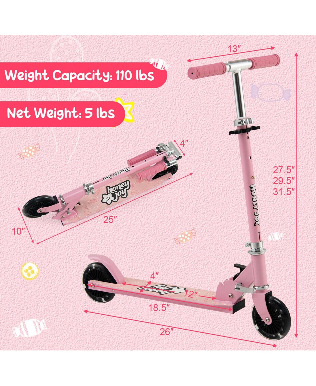 Kuyotq Folding Adjustable Height Kids Toy Kick Scooter with 2 Flashing Wheels