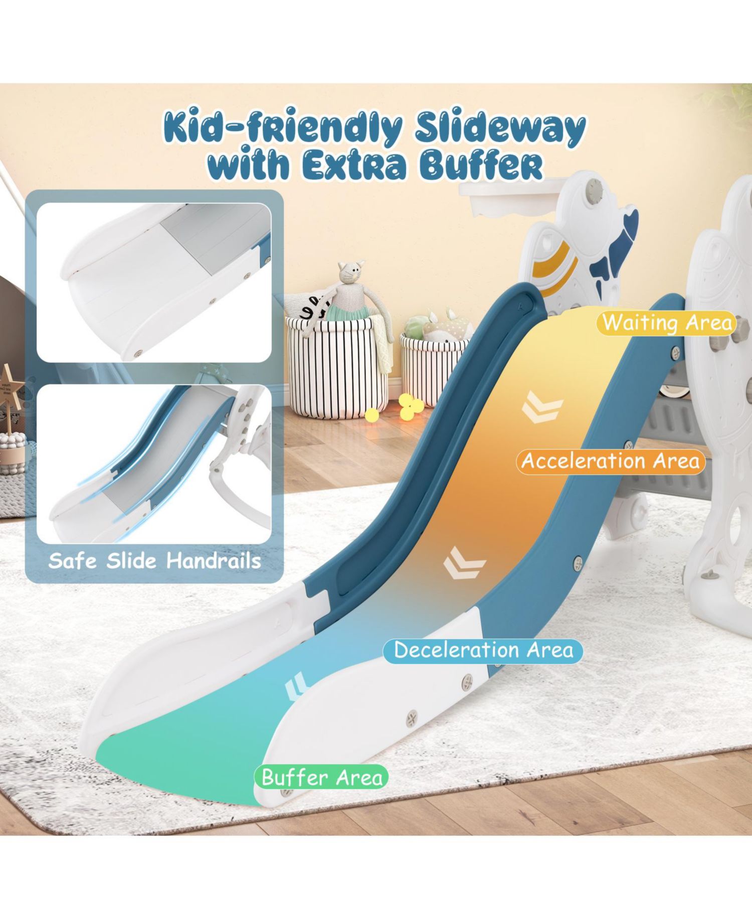 4-in-1 Kids Slide and Swing Set with Basketball Hoop