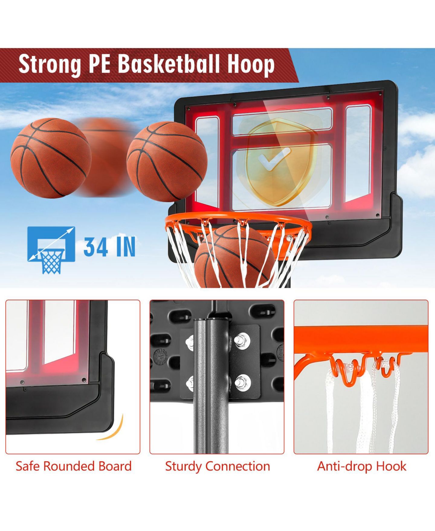 Детская игрушка KUYOTQ 4.3-8.2 FT Portable Basketball Hoop with Adjustable Height and Wheels — фото 6