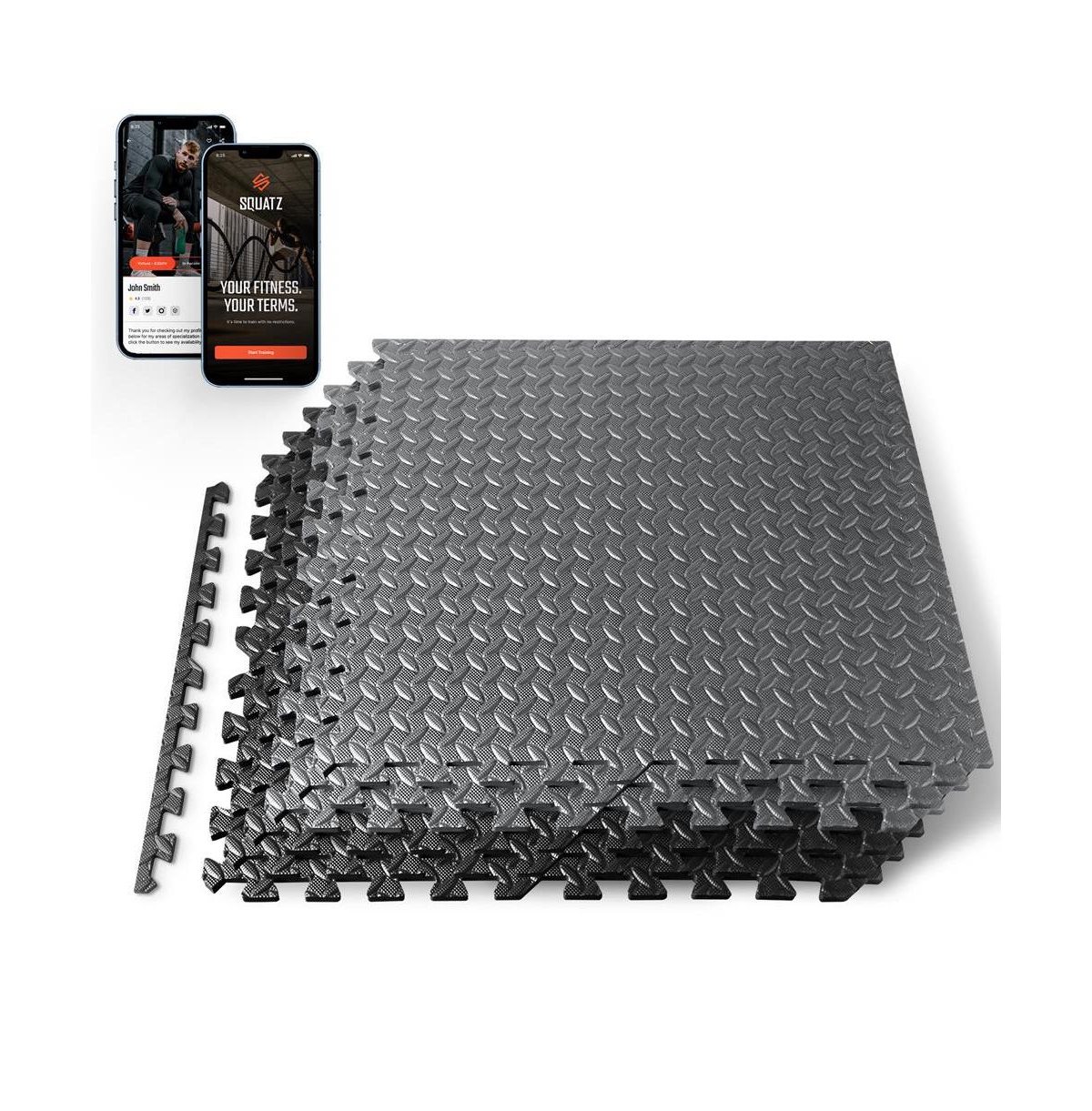 Squatz 6-Piece Puzzle Exercise Mat, Eva Foam Tiles, Black/Gray