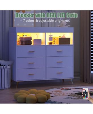 6-Pc Wood Dresser with Changing Pad, LED & Charging Station – Baby Changing Table