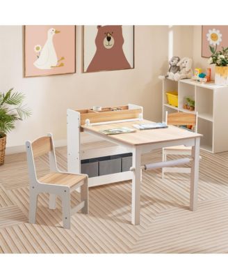Children Play Table with Bookcase and 2 Chairs Set