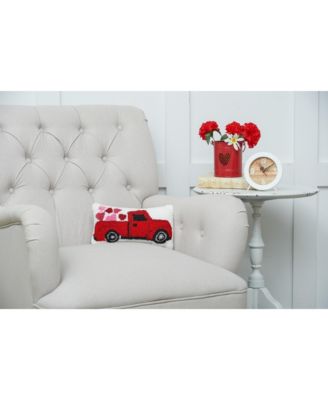 Valentine's Day Heart Truck Petite Small Hooked Accent Pillow, 6" x 12