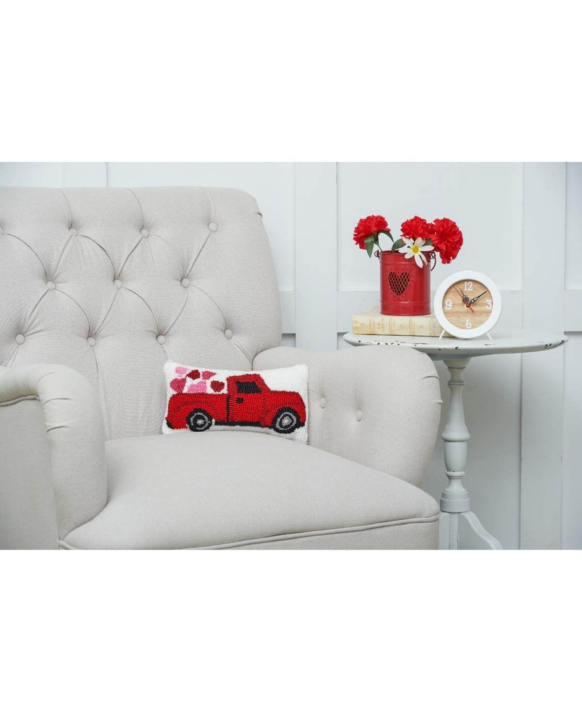 6" x 12" Valentine's Day Heart Truck Petite Small Hooked Accent Throw Pillow