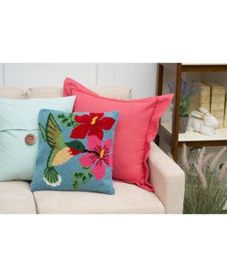 Humming Bird Floral Flowers Spring Theme Hooked Accent Throw Pillow, 16" x 16