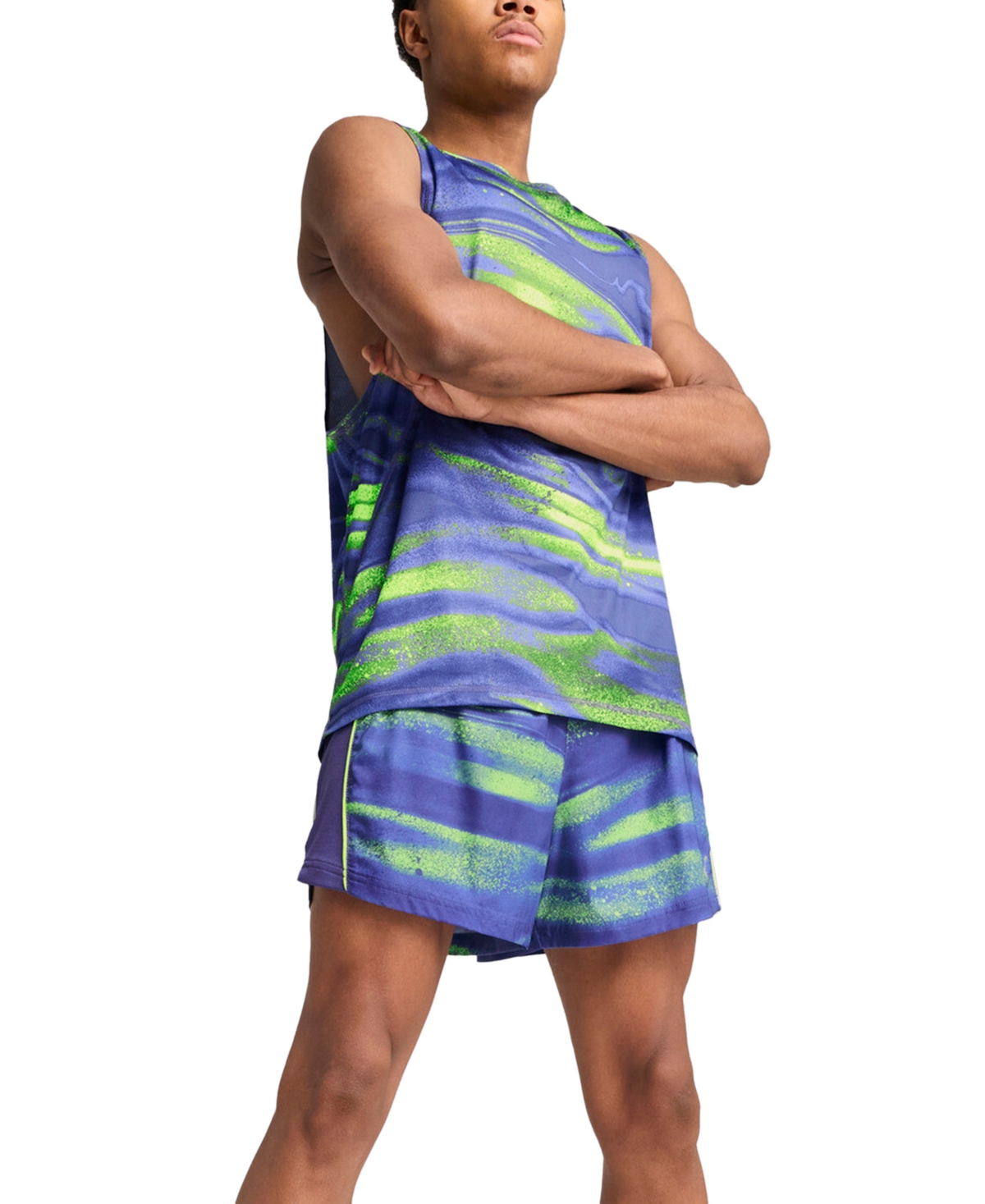 Puma Men's Run Velocity Printed Shorts In Blue
