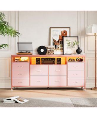 63.3 Inch Black Dresser for Bedroom, 10 Drawer Dresser TV Stand